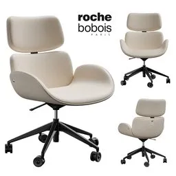 Detailed Roche Bobois office chair 3D model, ideal for Blender rendering, showcasing multiple angles.
