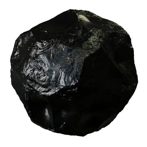 High-resolution Procedural Obsidian PBR texture for Blender 3D, showcasing glossy, volcanic glass surfaces perfect for geological simulations.