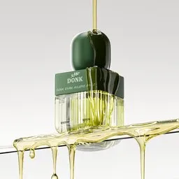 Green Cosmetic Bottle Liquid Drip Scene