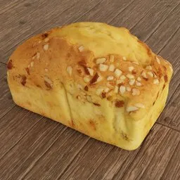 Realistic 3D model of fruitcake with almonds, high-quality texture, for Blender rendering and animation.