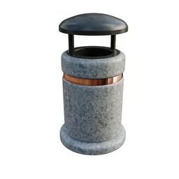 Realistic Blender 3D model of a modern, stone-textured litter bin with metal accents and a dynamic cover.
