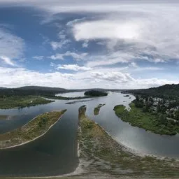 River Green Trees Puffy Clouds