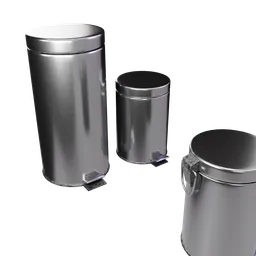 "Metal trash containers with lids, perfect for adding utility to your Blender 3D scene. Highly detailed textures and realistic body shape. Rendered in Unreal Engine 5 at 4k resolution."