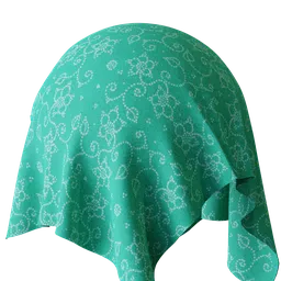 High-resolution sea green PBR fabric texture with dotted floral pattern for 3D rendering in Blender and other software
