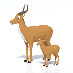 Low Poly Puku Antelope and Calf