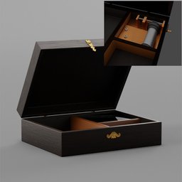 3D rendered mahogany jewelry box with an intricate music mechanism, designed for Blender 3D artists and enthusiasts.