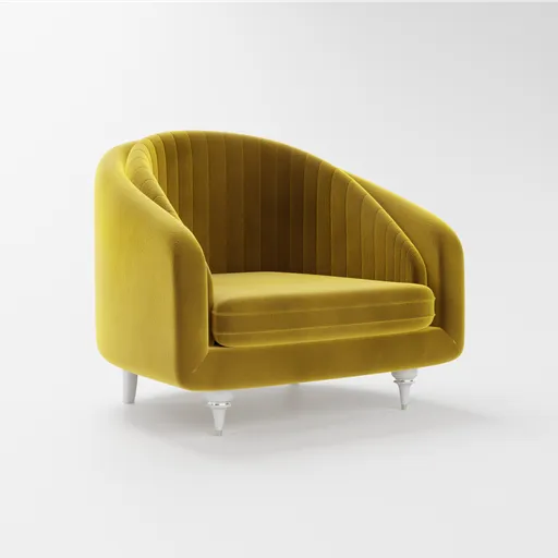 Velvet yellow 1-seater sofa with modern Italian design, optimized for Blender 3D modeling.