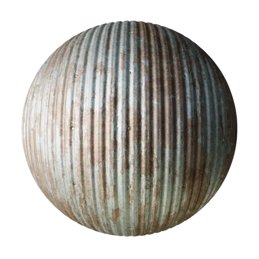 Rusted corrugated steel with realistic textures for PBR rendering in Blender 3D and other applications.