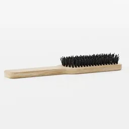 Realistic 3D model of a wooden fur brush with black bristles, created for Blender, perfect for detailed renders.
