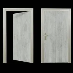 Realistic animated 3D model of a wooden door with hinges and handle, shown closed and ajar, suitable for Blender rendering.