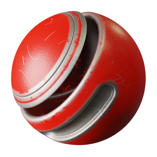 Red and silver PBR material with realistic damage and scratches for 3D Blender projects.