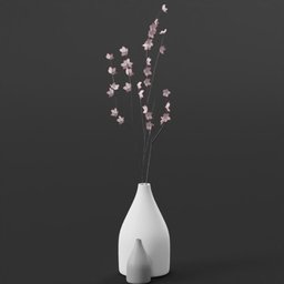 Grey White Vases With Plum Flower Plant