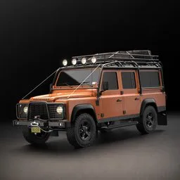 Detailed 3D model of an orange SUV with roof rack, suitable for Blender rendering and close-ups.