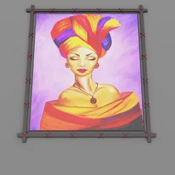 Detailed 3D model of a young woman portrait with vibrant turban for Blender wall art.