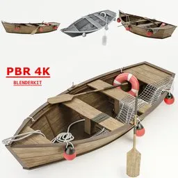 Detailed 4K PBR 3D boat model showcasing high poly count and quality material, suitable for closeup renders in Blender.