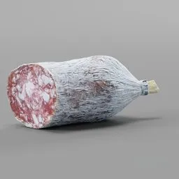 Highly detailed photorealistic 3D salami model, perfect for Blender rendering and food visualization.