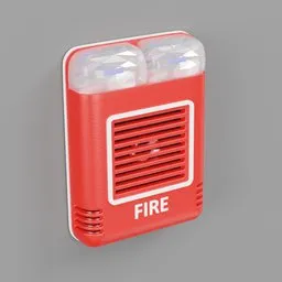 Detailed 3D model of red fire alarm with clear strobe lights, optimized for Blender rendering.