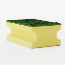 Realistic 3D scrubbing sponge model with detailed texturing, optimized for Blender rendering.