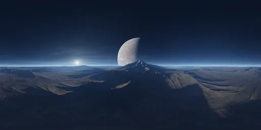 High-resolution HDR featuring extraterrestrial terrain with a looming planet and starlit sky, ideal for CGI lighting.