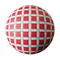 High-quality PBR material with a retro white and red tiled pattern for Blender 3D texturing and rendering.