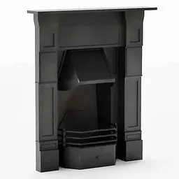 "Black metal low-poly fireplace with surrounding, inspired by Govert Dircksz Camphuysen and Christopher Wren. Highly realistic bump map and trending on Artforum. 3D model for Blender 3D."