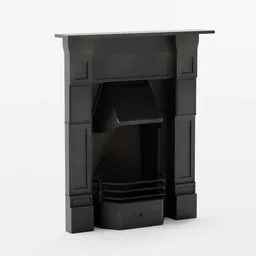 "Black metal low-poly fireplace with surrounding, inspired by Govert Dircksz Camphuysen and Christopher Wren. Highly realistic bump map and trending on Artforum. 3D model for Blender 3D."