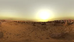 Martian landscape with sun, rocks, and dusty terrain for realistic HDR lighting in 3D scenes.