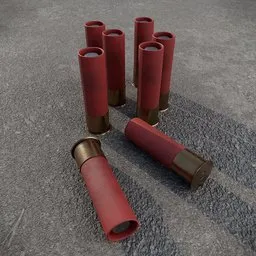 Detailed 3D rendering of shotgun shells suitable for Blender animation and equipment visualization.