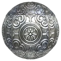 Highly detailed PBR metal texture for 3D modeling with intricate designs, adjustable scale and customizable color variations.