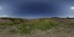 Panoramic hilltop view HDR for 3D scene lighting with clear sky and lush greenery.