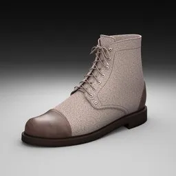 Detailed lace-up boot 3D model with textured fabric and leather, rendered in Blender, ideal for cool weather visuals.