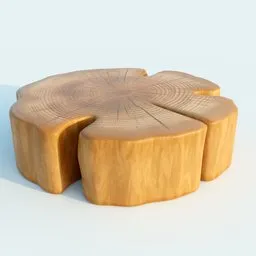 Detailed 3D model of a round wooden center table with natural rings texture, designed for Blender rendering.