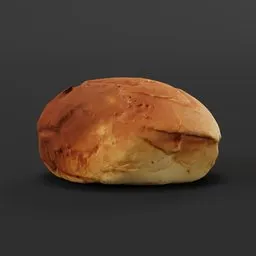 "Realistic low-poly 3D scanned model of a brown-crusted bun on a black surface, perfect for game development and RPG items in Blender 3D. Inspired by Chaim Soutine and Fernando Botero's art, the bun belongs in the 'drink' category and can be used as a separate game asset. Cyberpunk 2077 character art and League of Legends inventory item references also make this bun a versatile addition to your projects."