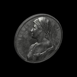 Detailed silver coin 3D model with classical female profile, compatible with Blender, high-quality texturing.