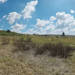 Serene grassy plains under a dynamic cloud-filled sky, perfect for realistic lighting in 3D scenes.