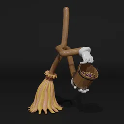 Cartoon broom pours flowers