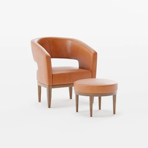 Realistic Seina Armchair KM93 3D model with stool, ideal for interior design in Blender 3D, textured and detailed.