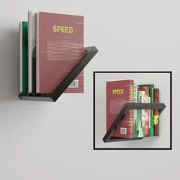 Detailed 3D model render of a modern bookshelf with assorted books, optimized for use in Blender.