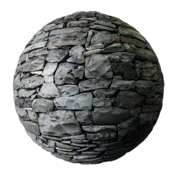 2K PBR stone material for Blender, realistic grey dry stone wall texture with detailed tiling and displacement for 3D modeling.