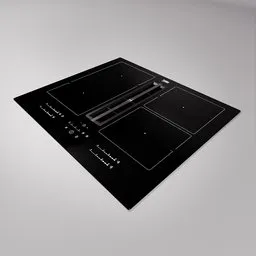 Realistic black induction hob 3D model with detailed controls for Blender rendering.