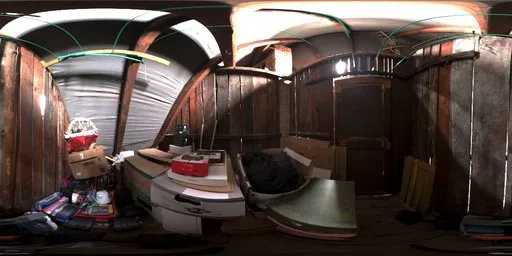 360-degree panoramic high-resolution attic interior for realistic lighting and reflection in 3D scenes.