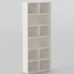 High-resolution 3D model of a tall, white, modern shelf with multiple compartments, perfect for Blender interior design.