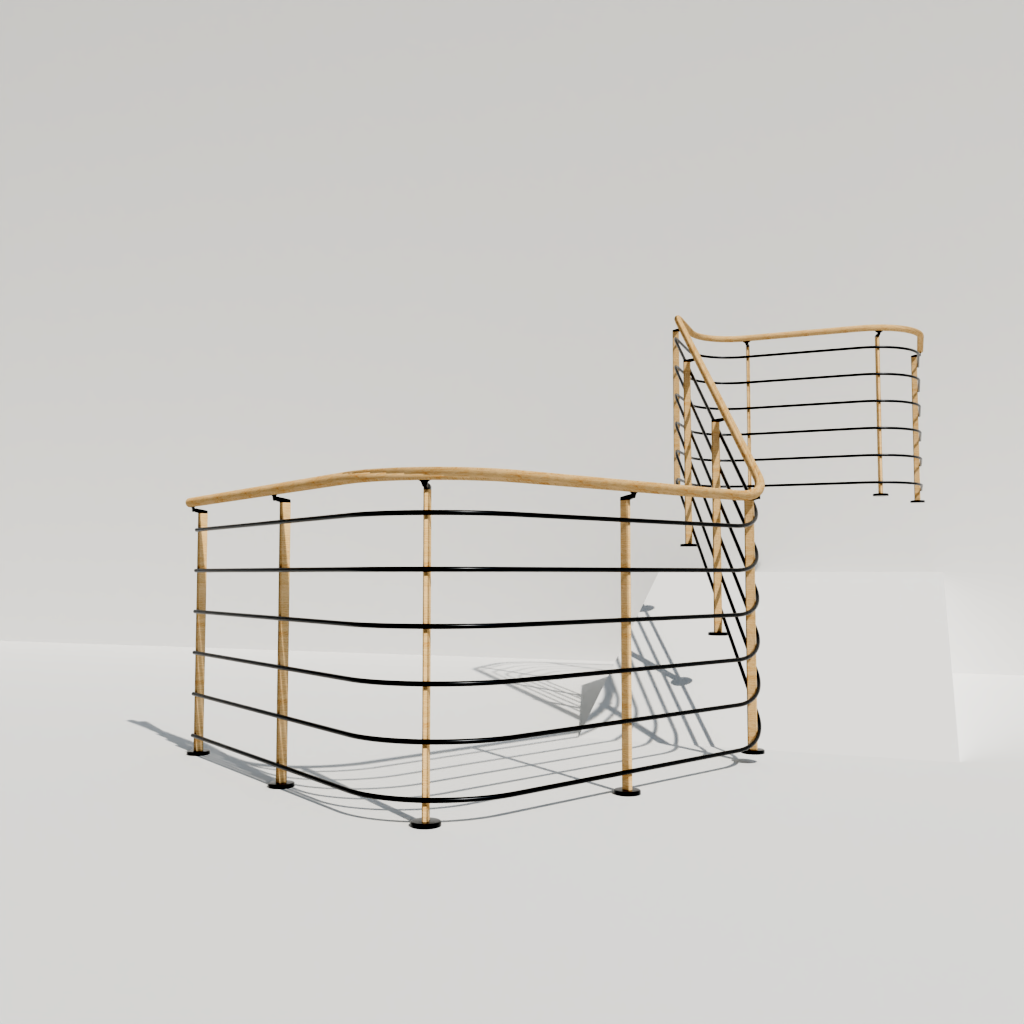 Railling modern with wood and aluminium | Architecture models | BlenderKit