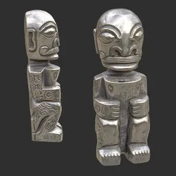 Tiki God Tattooed Monk Statue Silver