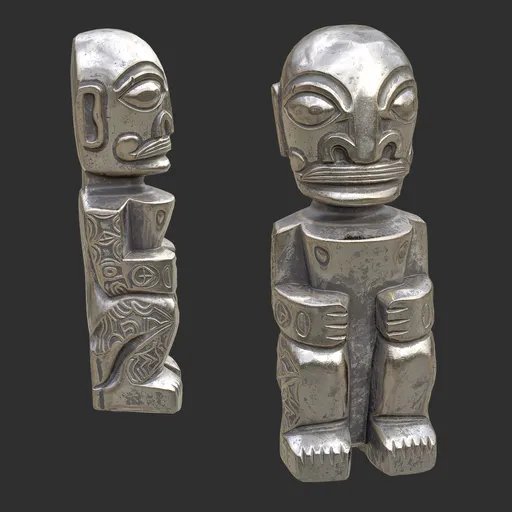 Tiki God Tattooed Monk Statue Silver