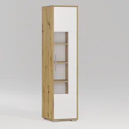 High-quality 3D model of a wooden bookcase with a glass door, compatible with Blender software.