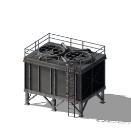 "Industrial double fan air conditioner 3D model for Blender 3D - with metal structure and rooftop vents. 4k texture resolution and compatible with Cycles and Eevee render engines."