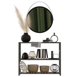 High-quality 3D shelving decor accessories, compatible with Blender for living room design.
