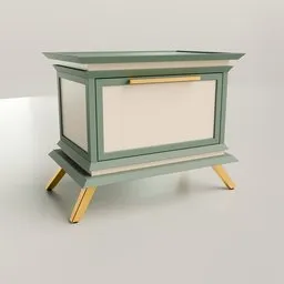 High-quality 3D rendering of a modern bedside drawer with metal legs in Blender.