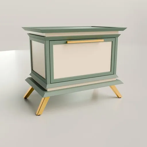High-quality 3D rendering of a modern bedside drawer with metal legs in Blender.